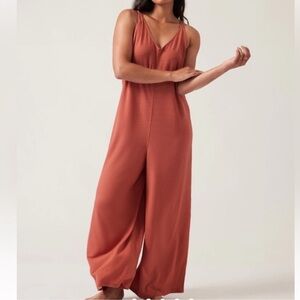 Athleta Wind Down Sleep V Neck Romper Relaxed Fit Wide Leg Soft Waffle Thermal